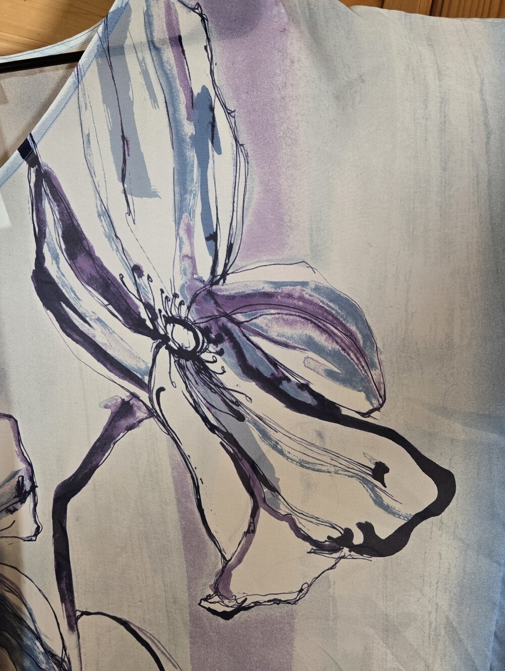 Chico's Women's Floral Kaftan Tunic Top L/XL Blue Watercolor Sheer Boho Artsy - Picture 2 of 6